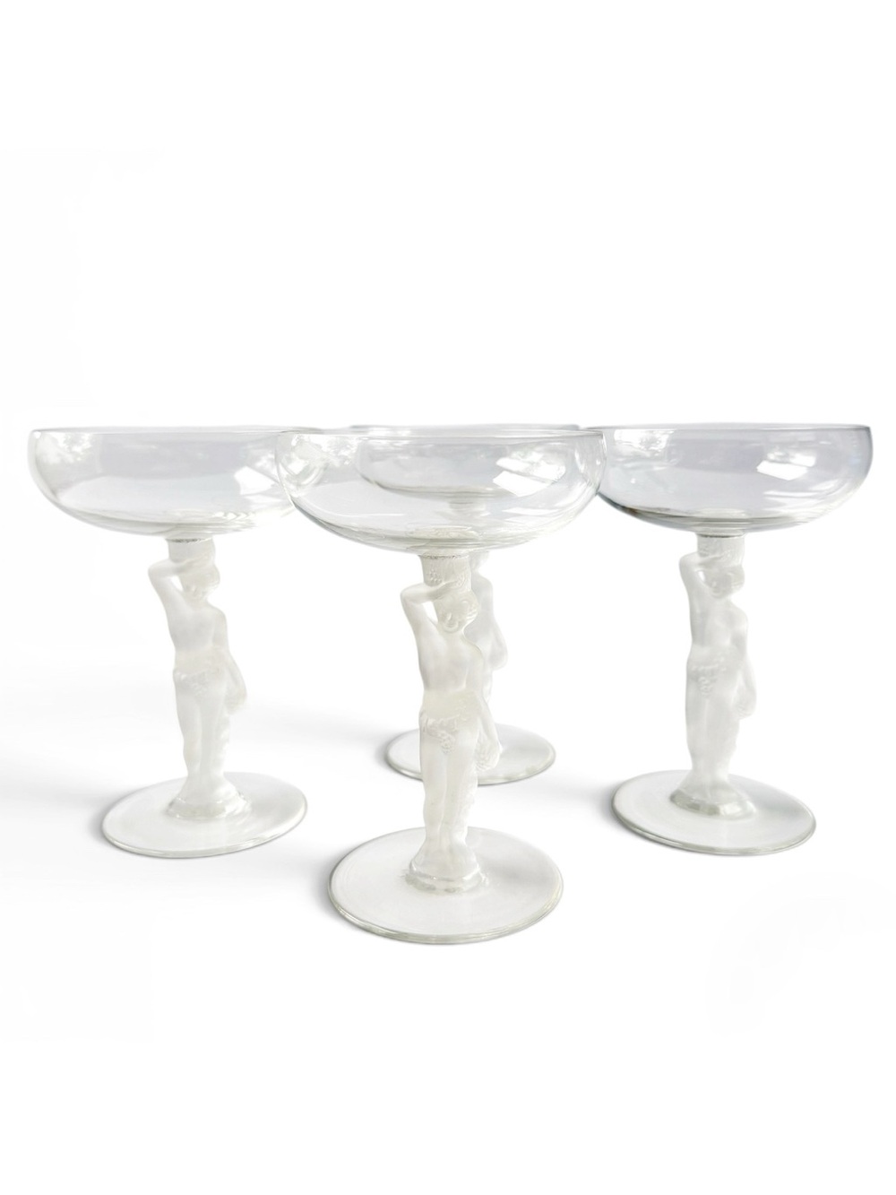 Bayel Bacchus God Nude Male Frosted Stem Set of 4 Coupe Champagne Glasses